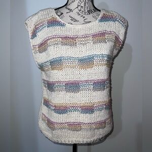 VTG College Town Hand Knit Top Silk Blend Pastel Size Medium